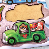 Дерев'яна гра з картками "Тварини на машинках" Ubumblebees (ПСФ132) PSF132, 42 деталі і 12 карток 