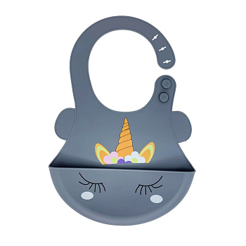 Слюнявчик силіконовий "Єдиноріг" MGZ-0615(Grey) з кишенею