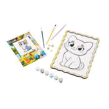 Картина по номерах "Котик" Puz-22945 формат А4 пензлик, фарби, кріплення для стіни