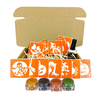 Набір для біо-тату "Хелловін - гліттер" set-halloween-glitter 18 трафаретів