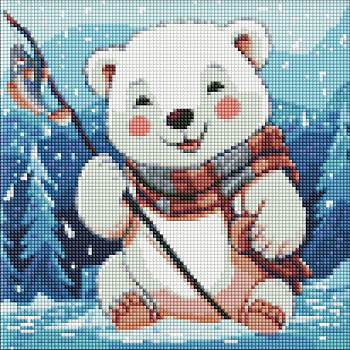 Алмазна мозаїка без підрамника "Зимова рибалка" AMC7785 з АВ стразами 30х30 см