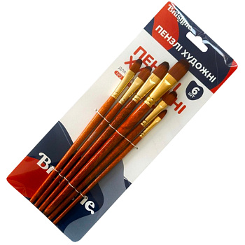 Набір професійних нейлонових пензликів BR650, 6 штук, форма FILBERT