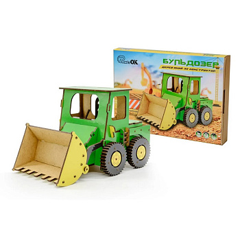 Дитячий дерев'яний 3D конструктор "Бульдозер" Puz-26918, 91 деталь
