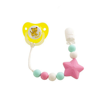 Ланцюжок для пустушки "Зірка" 3390(Pink) силіконовий