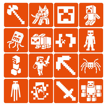 Набір трафаретів для біо-тату "Minecraft" Minecraft-6x6-16, 16 трафаретів