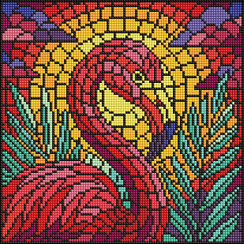 Алмазна мозаїка "Вітраж. Фламінго" ©art_selena_ua AMO8318, 30х30 см
