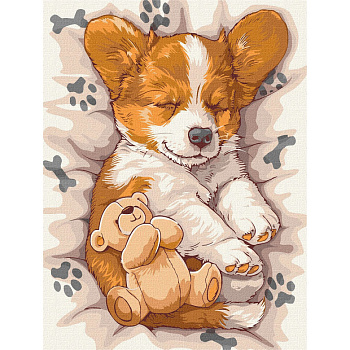 Картина за номерами "Сонний коргі" KHO6617, 30х40 см                                                 