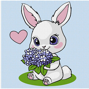 Картина за номерами "Зайчик з гортензіями" ©art_selena_ua KHO1244, 25х25 см