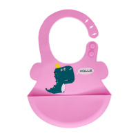 Слюнявчик силіконовий "Діно" MGZ-0616(Soft-Pink) з кишенею