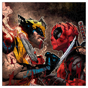 Фігурний пазл з дерева "Дедпул і Росомаха" PZ012-A4C-AC 75-125 деталей, розмір А4